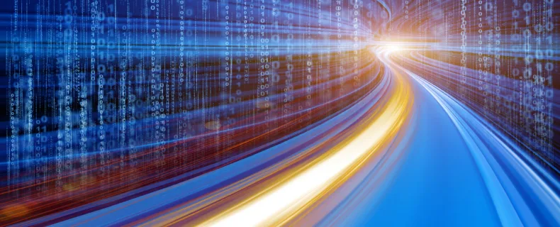 a digital roadway with the numbers and codes throughout in blues, yellows, and reds intellectual property