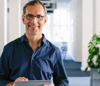 Business owner smiling