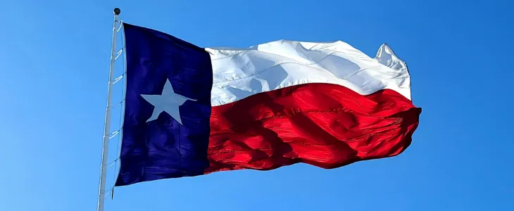 The Texas flag flying in the wind