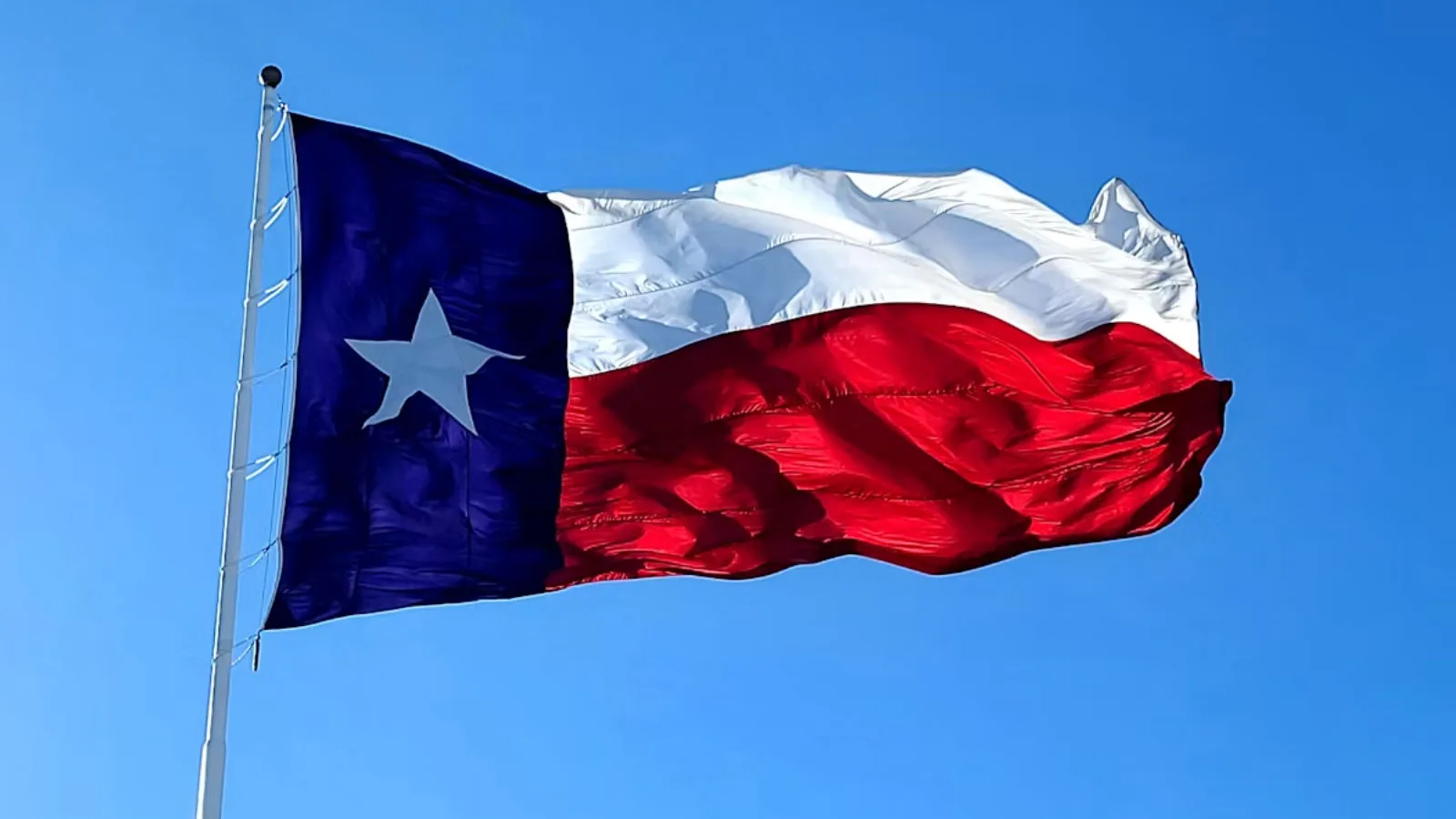 The Texas state flag flowing in the wind