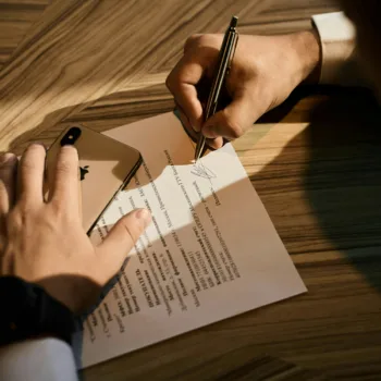 A man signing a document