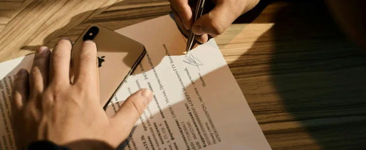 A man signing a document
